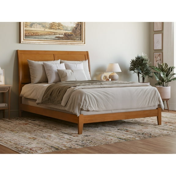 Madison King Solid Wood Low Profile Platform Bed in Light Toffee