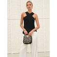 thumbnail image 2 of Women Halter - over Collar Tank Knit Sleeveless Top Solid Color Casual Summer Blouse Black XXXL, 2 of 7