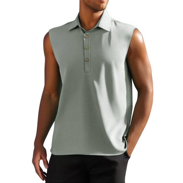 pstuiky Camiseta sin mangas para hombre, Chaleco informal sin mangas con botones y cuello abatible para hombre, de color liso, para verano Chaleco de hombre s