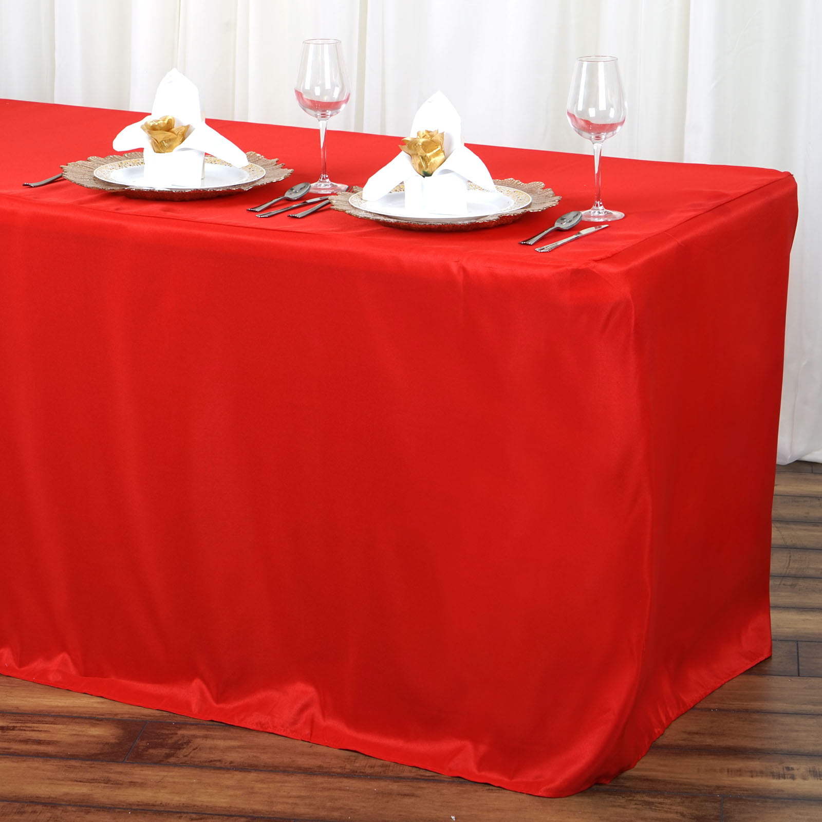 Fitted Polyester Tablecloth Table Cover Wedding Banquet Party Black 8' ft 
