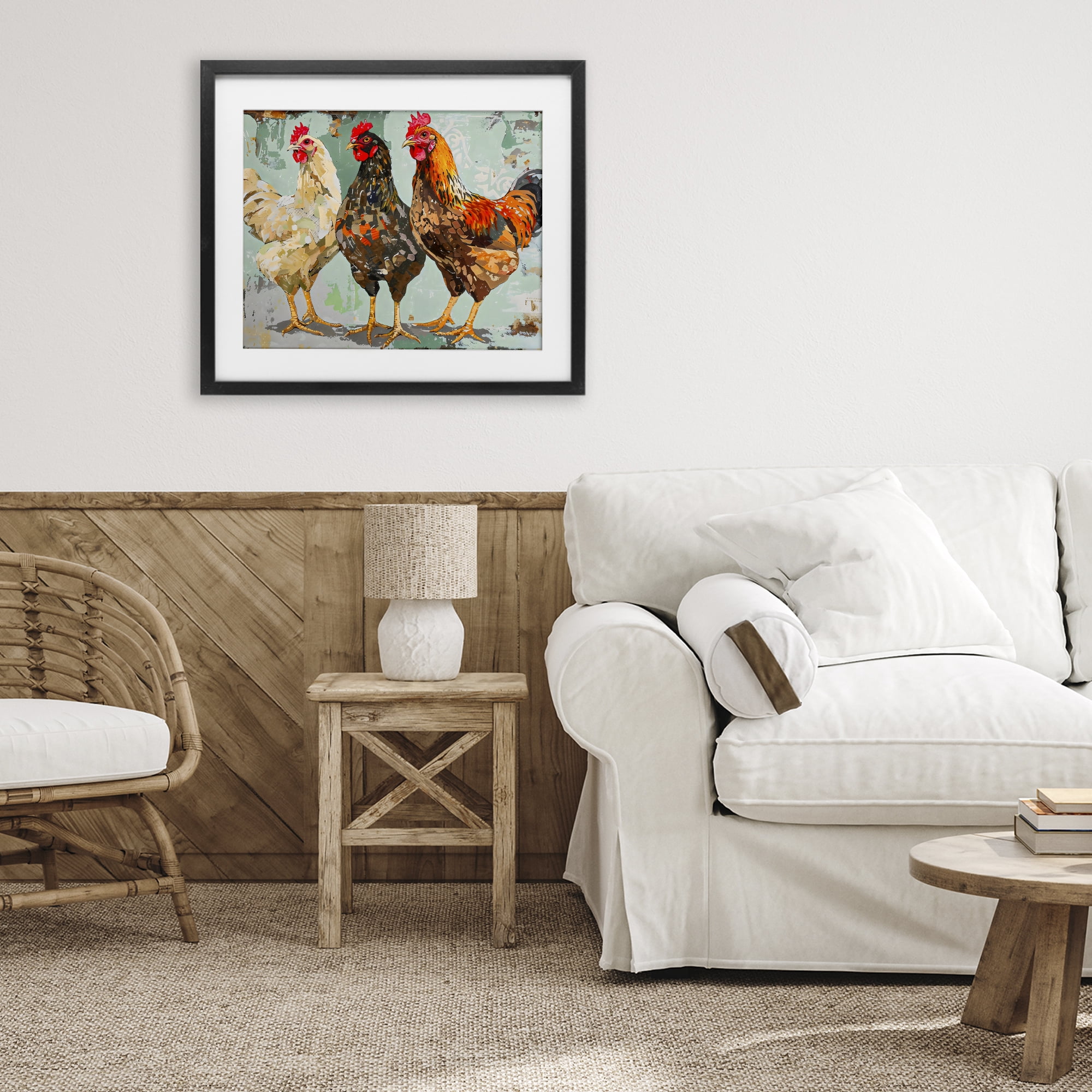 Stupell Industries Abstract Chickens Trio Black Framed Print Under Glass, design by Creative Studio