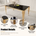 thumbnail image 3 of 5-Piece 65" Glass Dining Table Set for 4, Tempered Glass Top with Flute-Inspired Mirrored Stainless Steel Legs, 4 Button-Tufted Velvet Chairs with Stainless Steel Legs, 3 of 7