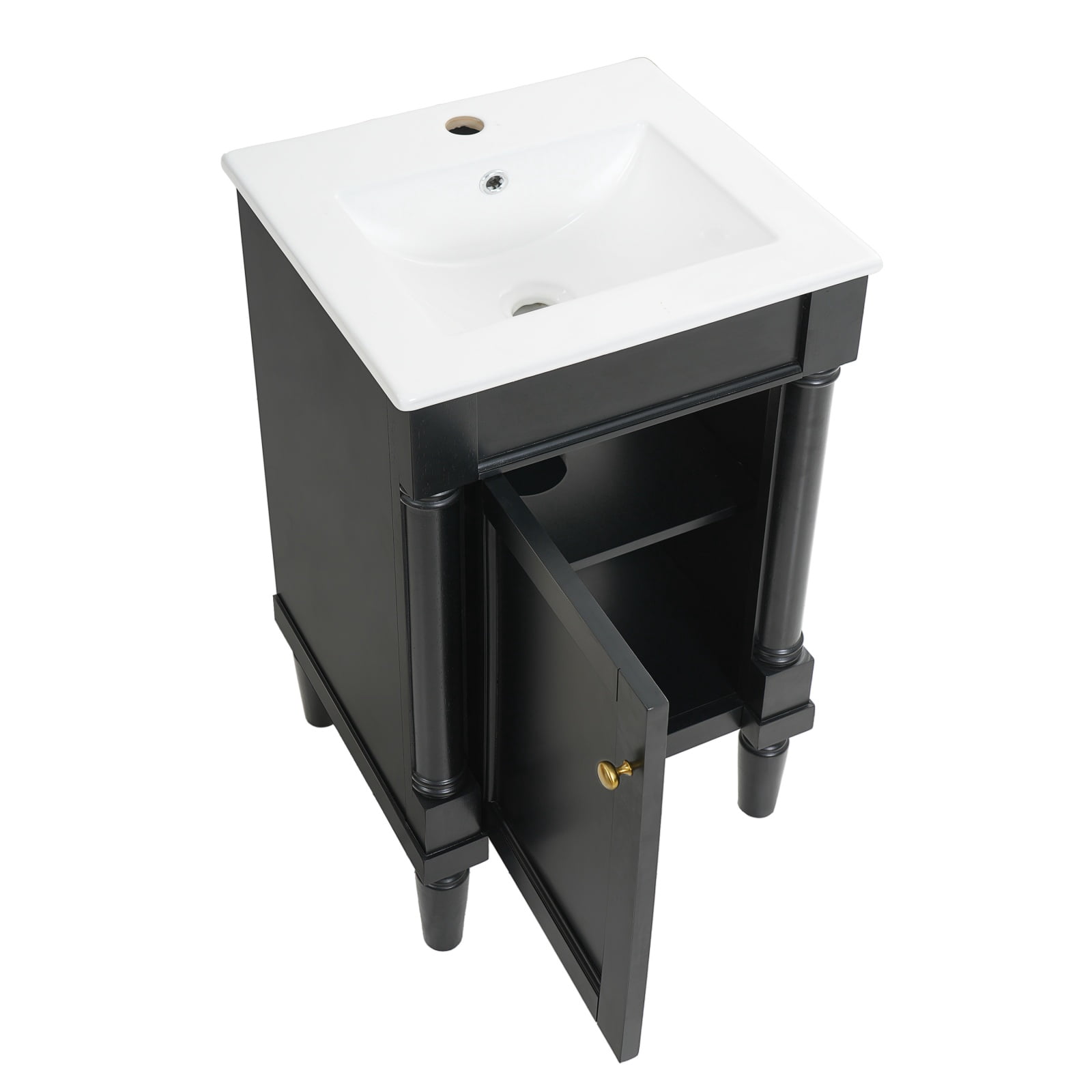 18" Bathroom Vanity Cabinet with Ceramic Sink, Small Bathroom Storage Cabinet with Adjustable Shelf, Soft Close Door, Space Saving Bathroom Sink Cabinet
