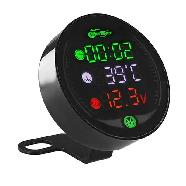 Motorcycle Digital Voltage Handlebar Thermometer Clock Professional
