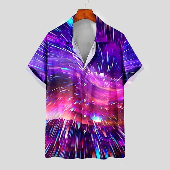 lcziwo Men Casual Beach Shirt,Hawaiian Shirts for Men Loose Short Sleeve Mens Beach Shirts Resort Casual Shirts 2024 Clearance,Purple S