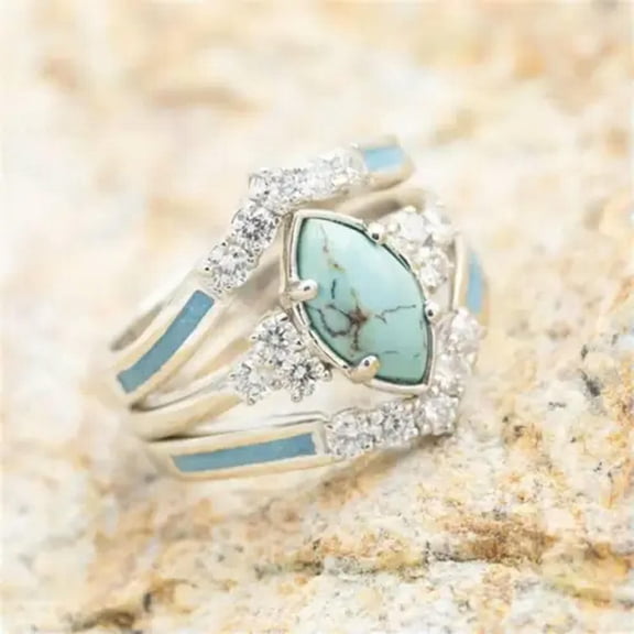 K-KED 3Pcs Fashion Women Faux Turquoise Rings Anniversary Birthday Christmas Gift New-#5