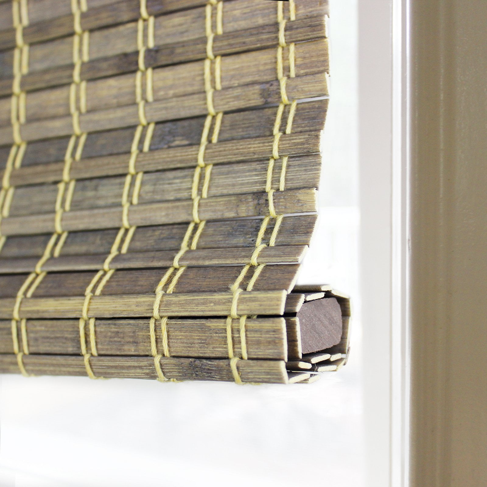 Radiance Cordless Bamboo Roman Shades, Flatweave Cordless Blinds, Espresso, 29" W x 64" L