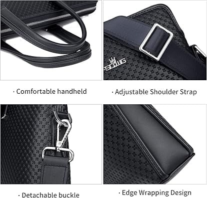 FSD.WG Leather Briefcase - 14-inch Laptop Bag, Adjustable Shoulder Strap, Multi-Functional Business Bag