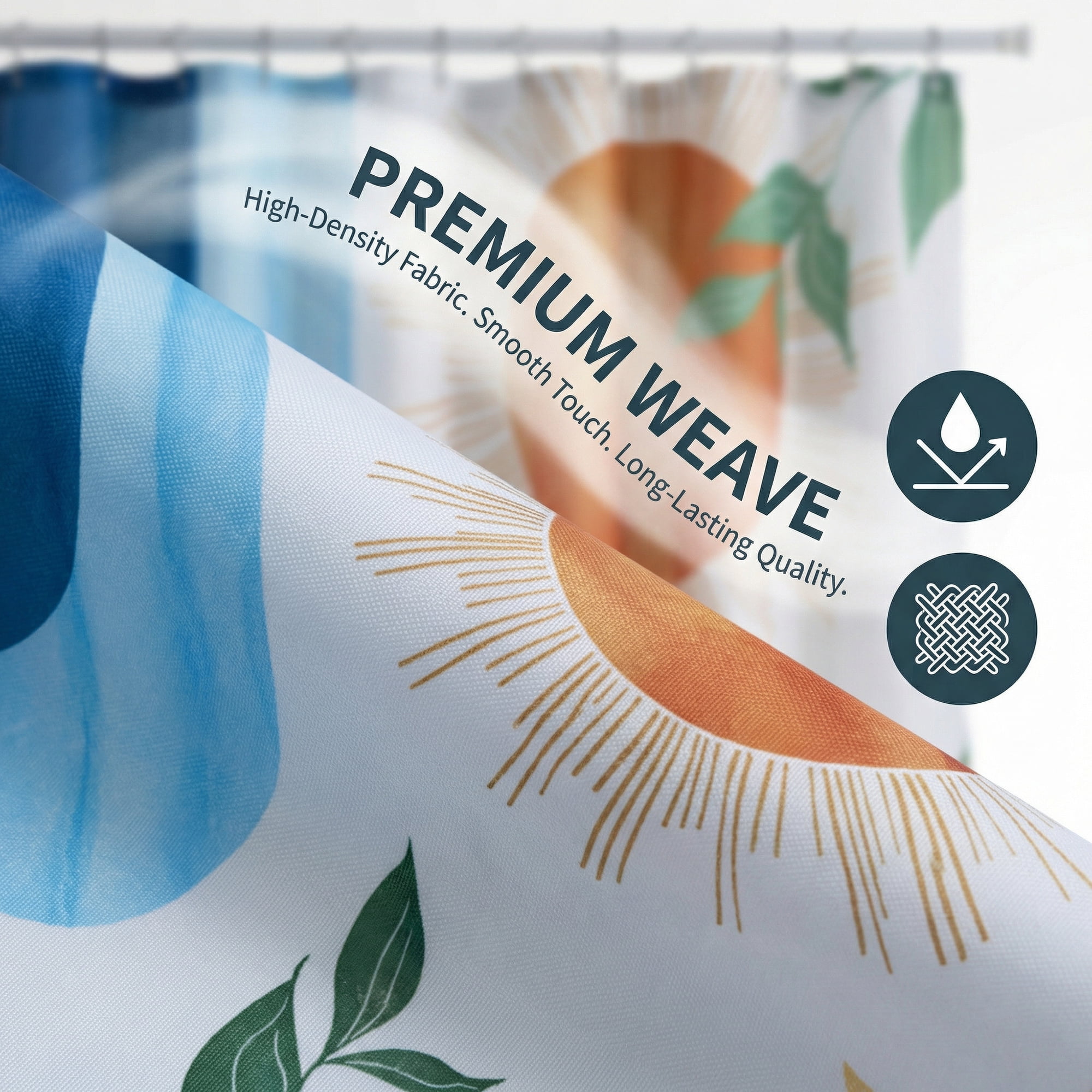 Unique Bargains Leaf Print Shower Curtain Bohemian Waterproof Set Blue Orange 71"W x 71"L