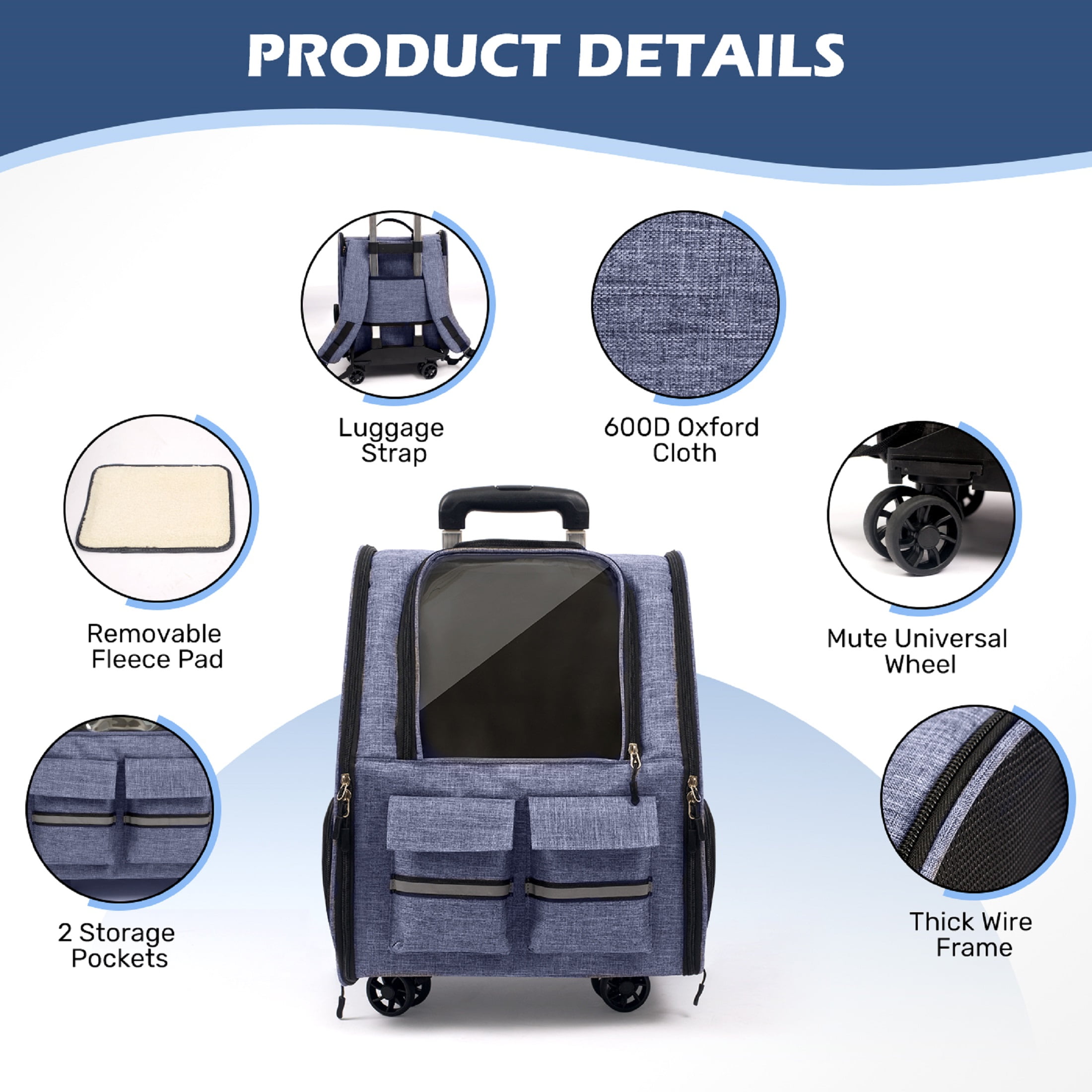 Portable and Breathable Pet Trolley Case Large Capacity Pet Air Case Going Out Dog Cat Suitcase, Purple