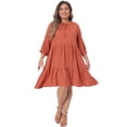 thumbnail image 3 of DARING DIVA Women's Plus Size Tie Neck Lace Sleeve  Ruffle Midi Flowy Dress 3X Orange, 3 of 6