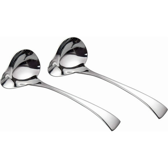 HZXC-7inch Small Gravy Ladle 18/10 Stainless Steel Soup Ladle with Spout for Sauces, Set of 2