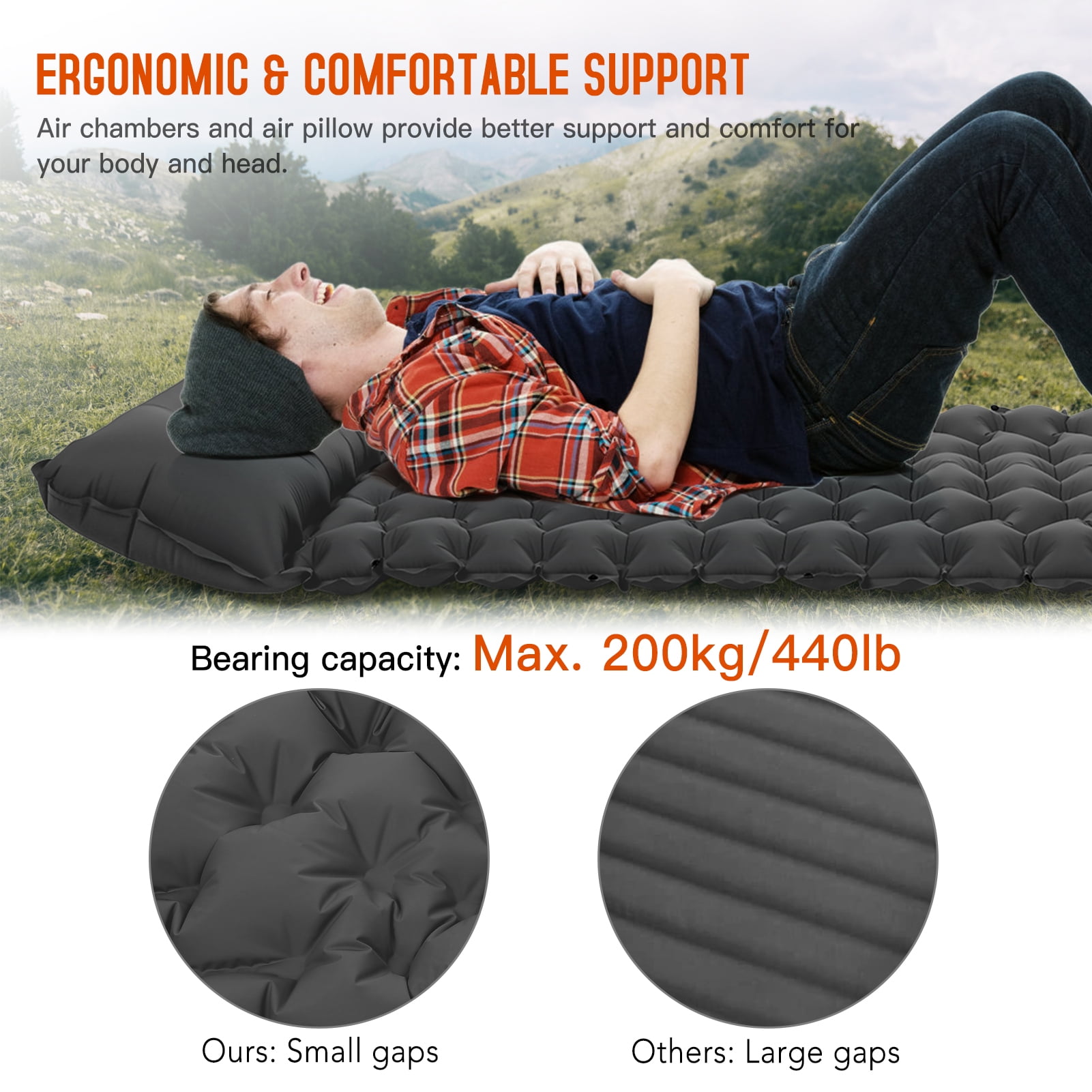 Camping Sleeping Pad with Pillow Built in Pump Ultralight Inflatable Sleeping Mat Waterproof Camping Air Mattress for Backpacking Hiking Tent