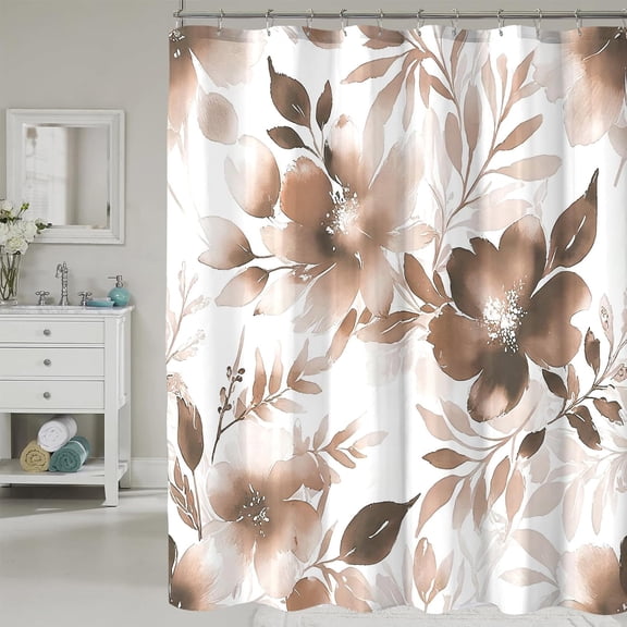Floral Shower Curtain, Brown Watercolor Flower Shower Curtains for Bathroom, Modern Minimalist Waterproof Fabric Bath Decoration 72x72 Inch