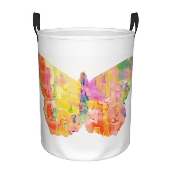 XMXY Round Laundry Basket Organizer, Paint Ink Butterfly Waterproof Collapsible Dirty Clothes Basket Laundry Hamper, Small Size