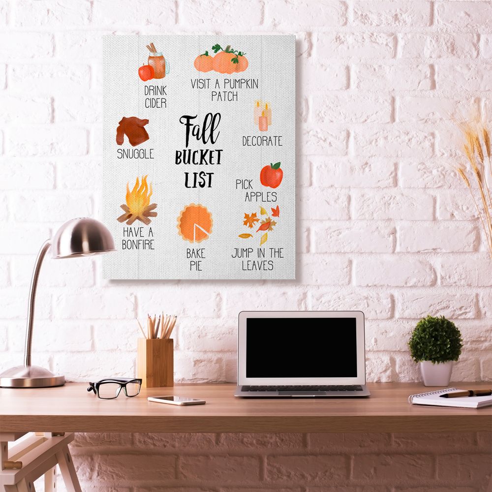 Fall Bucket List Seasonal Items Food Autumn Word Design Super Oversized Stretched Canvas Wall Art by Daphne Polselli
