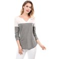 thumbnail image 3 of Camiseta De Manga Larga Con Cuello En V Y Henley Dividida Para Mujer gris S, 3 of 6