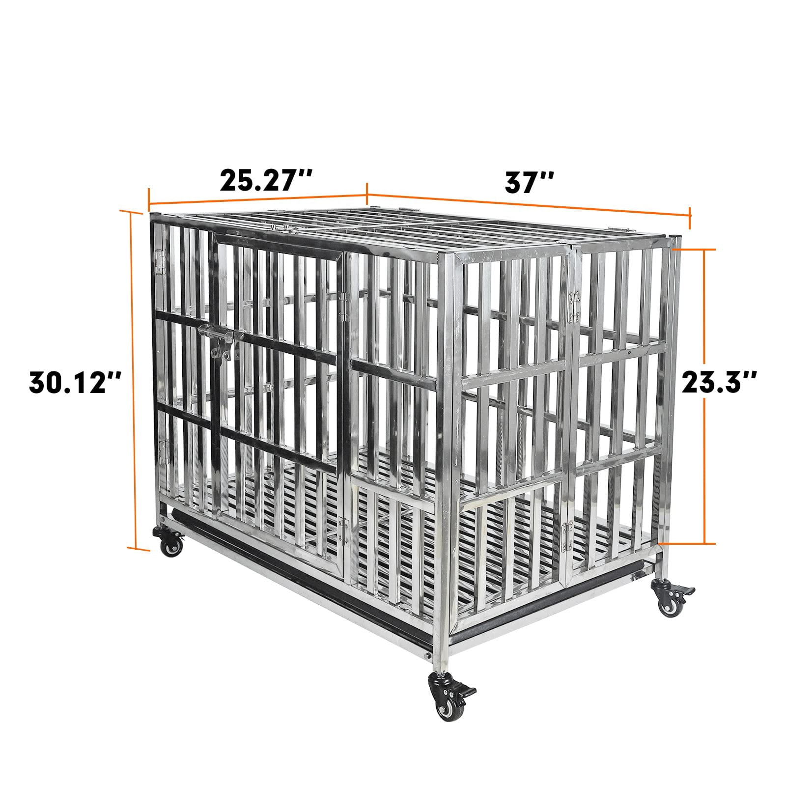 Confote 37" Stainless Steel Dog Crate Stackable Heavy Duty Pet Kennel Foldable Dog Kennels Dog Cage with Double Door for Out-Door Travel