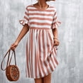 thumbnail image 6 of Kaemgyyd Fall Dresses for Women Casual Loose Crew Neck Ruffles Dress Short Sleeve Stripe Printing Flowy a Line Mini Dress, 6 of 7