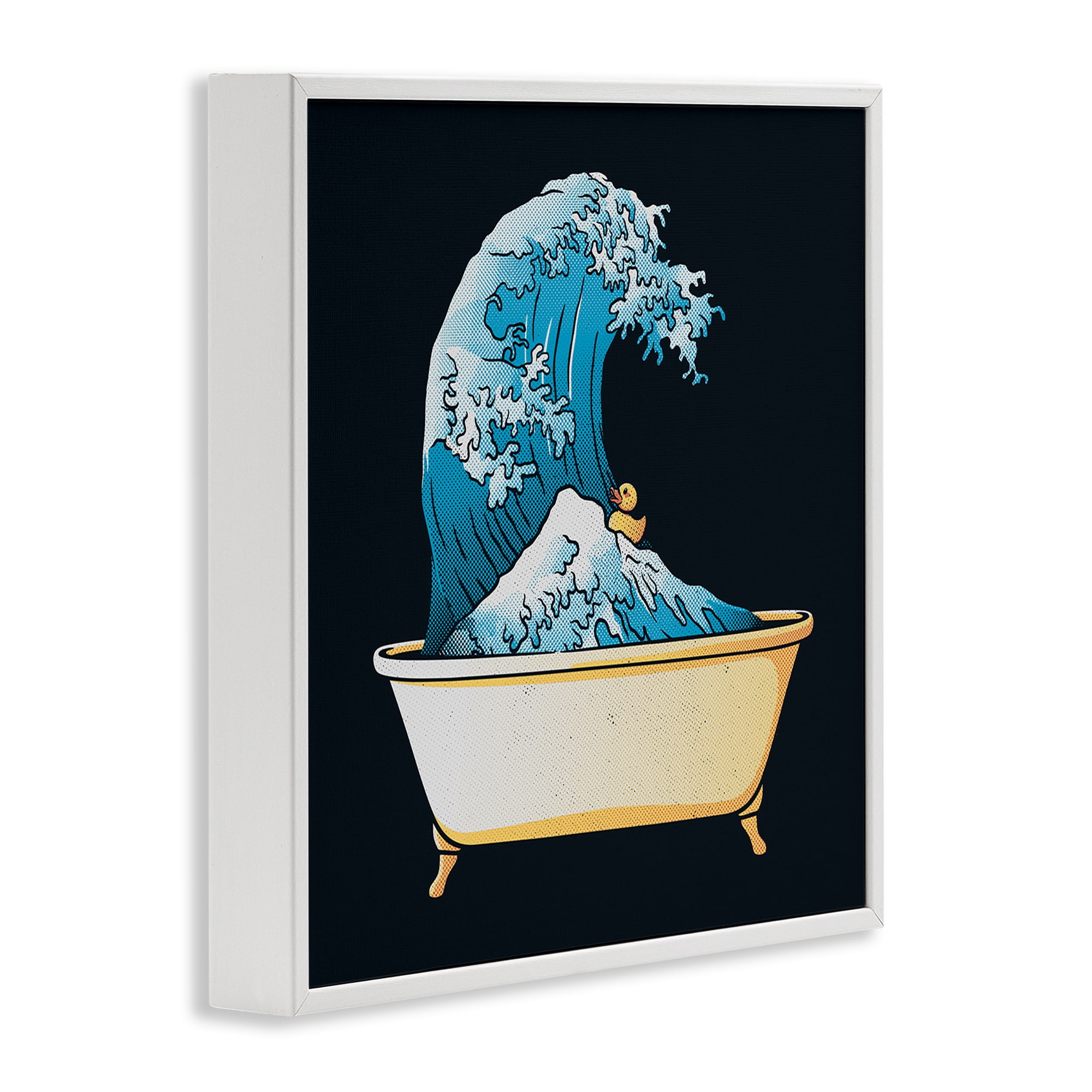 Stupell Industries Bathtub with Kanagawa Wave White Framed Giclee Art, design by Tobe Fonseca