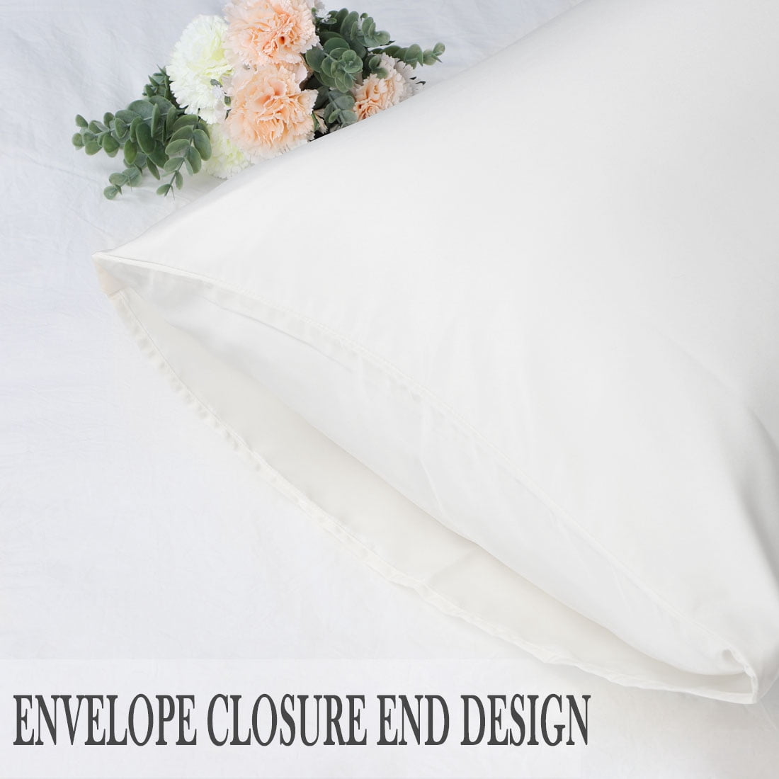 Unique Bargains Silky Satin Pillow Cases Covers Set of 2 White Standard