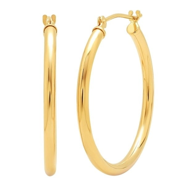 Solid Sterling Silver Gold Plated 1' Hoop Endless Hoop Earrings .925 Stamped