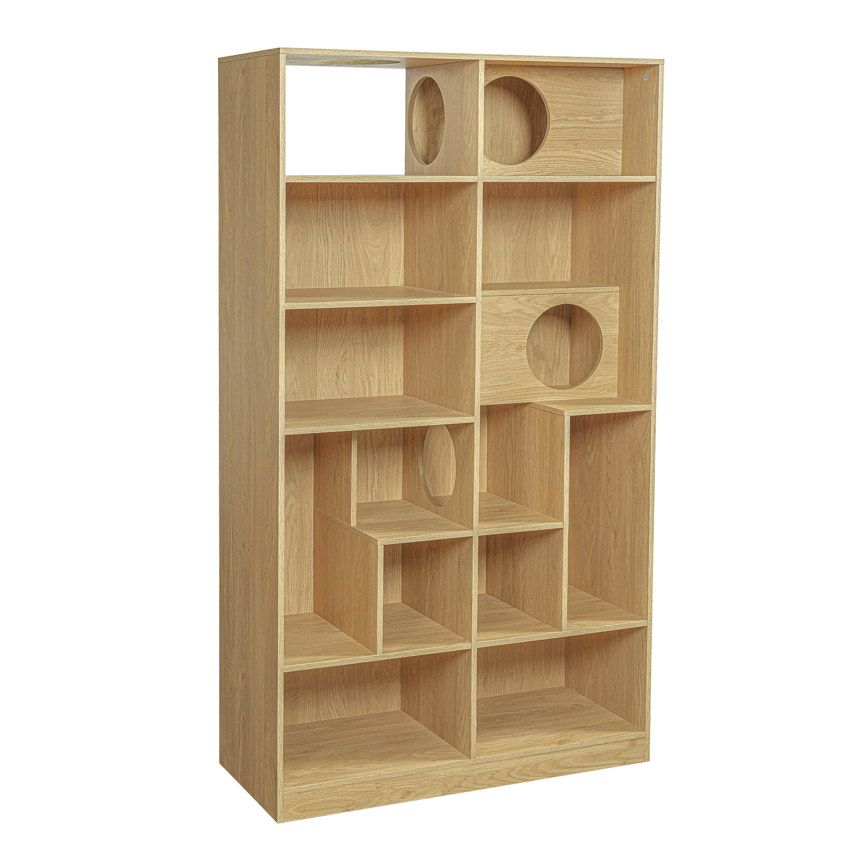 Euroco 2 in 1 Wood Bookshelf Cat House, Modern Cat Tree Display Case with Storage,Built-in Cat Houses and Pass-Through Cat Holes,Cat Litter Box Enclosure Climbing Shelf,Natural