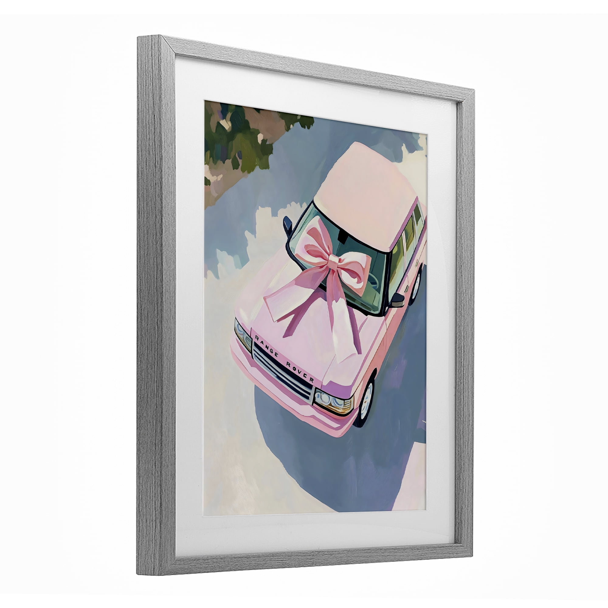 Stupell Industries Pink Luxury Rover with Ribbon Gray Framed Print Under Glass, design by The Prints Vibe