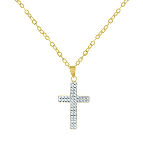 Brilliance Fine Jewelry 14K Gold Plated Sterling Silver Crystal Cross Adults Pendant Necklace 18"
