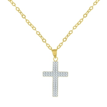 Brilliance Fine Jewelry 14K Gold Plated Sterling Silver Crystal Cross Adults Pendant Necklace 18"