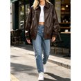 thumbnail image 4 of Women Faux Leather Jackets Bomber Casual PU Zip Motor Biker Coat, 4 of 6