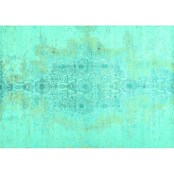 Ahgly Company Machine Washable Indoor Rectangle Abstract Turquoise Blue Contemporary Area Rugs, 8' x 12'