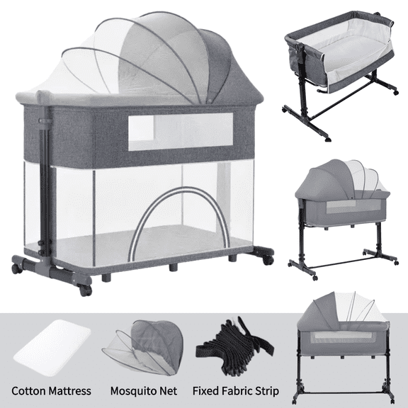 Portable Baby Bassinet & Baby Bedside Sleeper,Newborn Rocking Crib and Playard Combo with Play Zone,Unisex,Grey