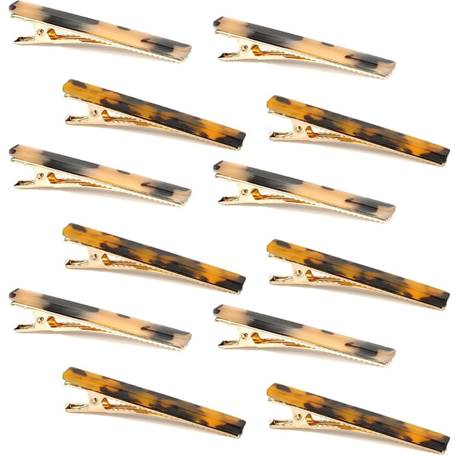 Leopard Print and Tortoise Shell Hair Clips - 12 Pack Metal Duck Teeth Pins for Styling, 2.36 Inch