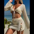 thumbnail image 4 of Traje de Baño de Crochet para Mujer, 2 Piezas, Larga, Top Corto con Lazo Frontal, Minifalda Albaricoque M, 4 of 8