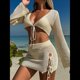 thumbnail image 4 of Traje de Baño de Crochet para Mujer, 2 Piezas, Larga, Top Corto con Lazo Frontal, Minifalda Albaricoque S, 4 of 8