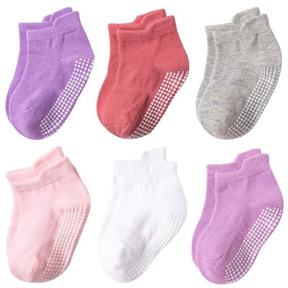 6 Pairs/Lot Spring Autumn Kids Anti-slip Socks Solid Color Soft Breathable Cotton Babys Boat Socks Boys Girls Trampoline Socks C020H L(3-5 Years Old)