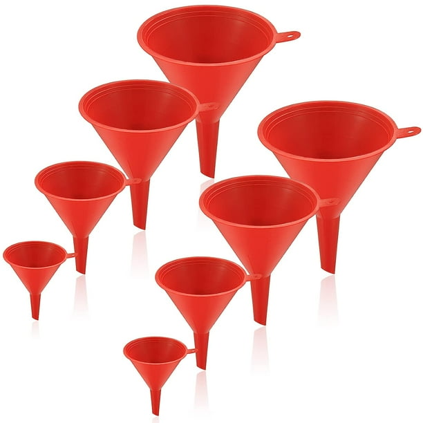 Juego de embudos de plástico de 8 piezas (rojo), embudos para llenar botellas o contenedores, embudos de filtro de boca ancha multiusos para cocina/laboratorio/garaje/líquidos de coche/aceite/productos secos Rojo Verde