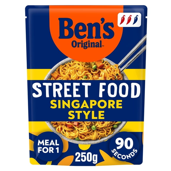 Bens Original Street Food Singapore Microwave Instant Noodles Ready Meal 250g, Imported from Britain