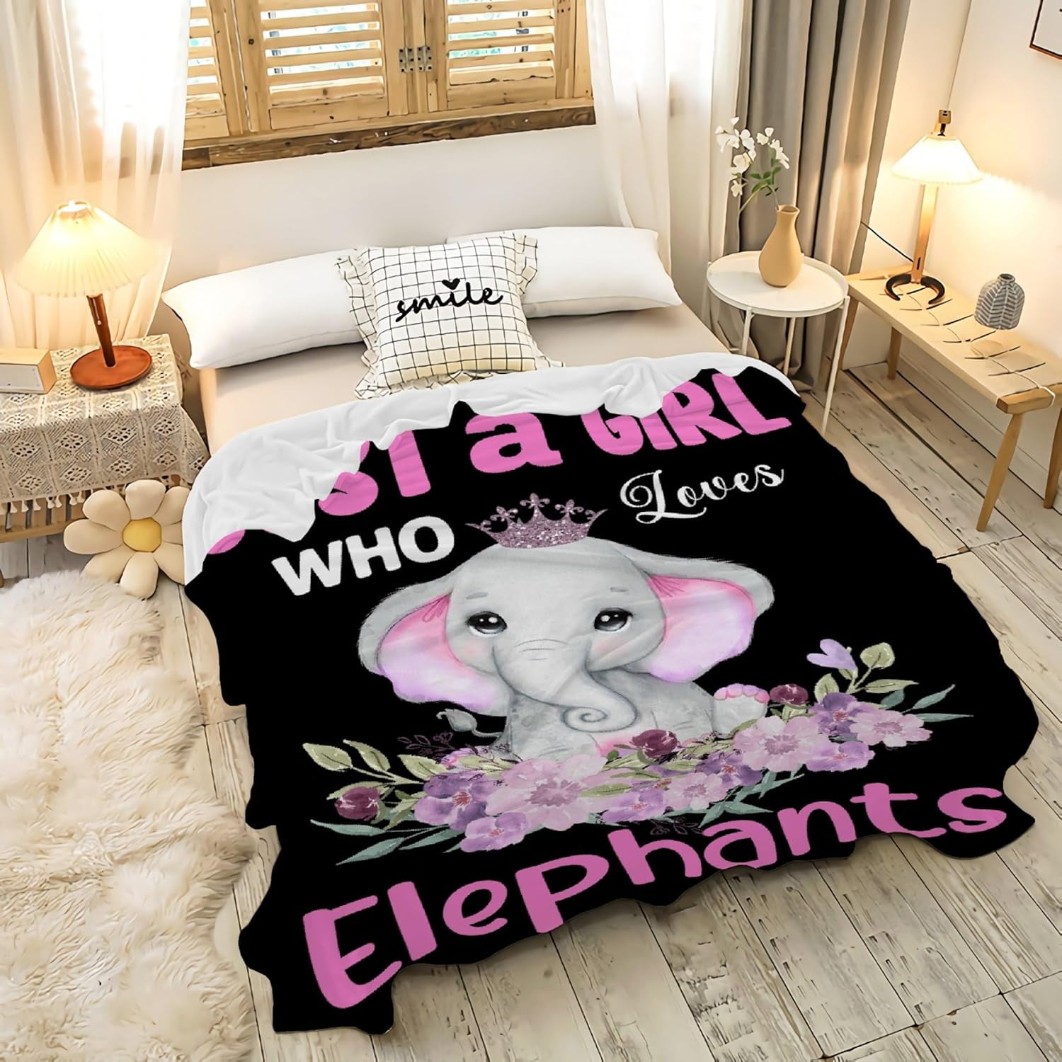 Just a Girl Who Loves Elephants Blanket Gifts for Lovers Girls Women Warm Soft Throw Cozy Blankets for Bed Couch Gift for Birthday Graduation 40"x50" for Kids