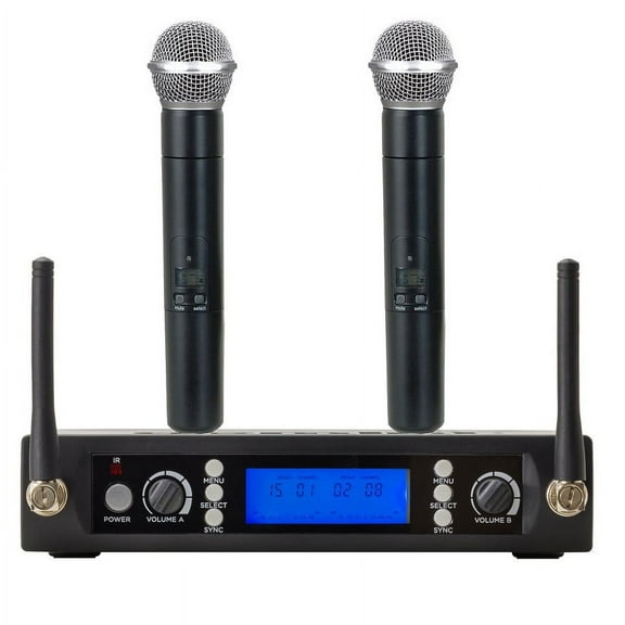 Professional UHF Dual Wireless Microphone Handheld Dynamic Mic With Receiver For Karaoke, DJ Party, Church, Wedding, Speech, PA