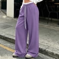thumbnail image 5 of cocolona Womens Casual Solid Color Lace Sweatpants Elastic Waist Drawstring Wide Leg Travel Lounge Pants with Pockets, 5 of 5