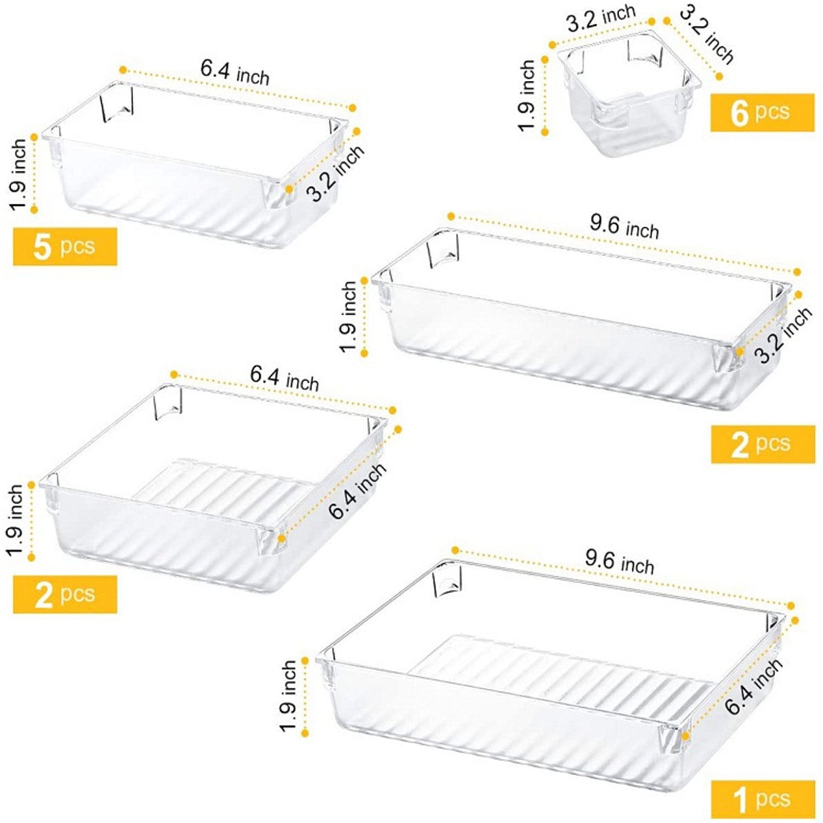 Openpig Drawer Organizer Set, Bathroom Drawer Organizers Makeup Trays Vanity Desk Dividers Versatile Storage Bins Clear Plastic Drawer Organization Container for Dresser, Kitchen, Office
