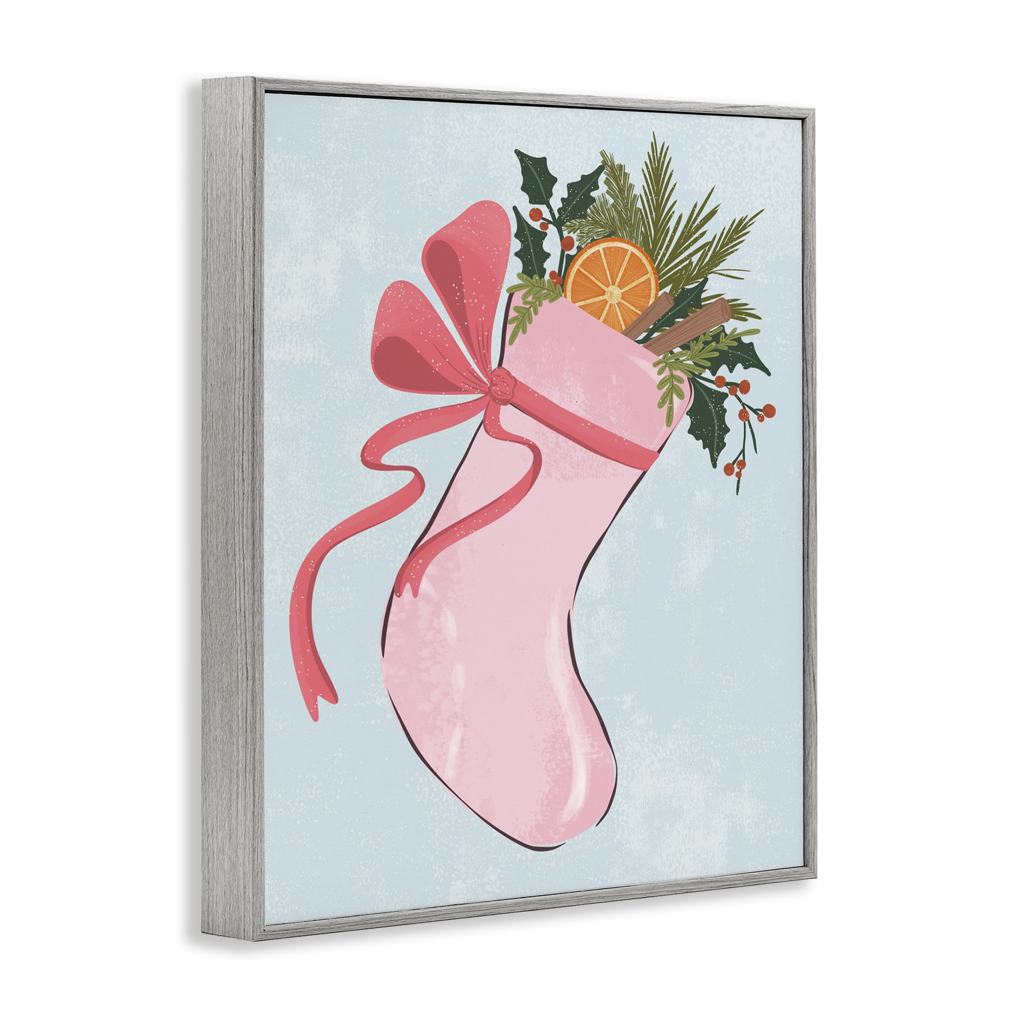 Stupell Industries Pink Filled Holiday Stocking Holiday Painting Gray Framed Art Prints Wall Art, 11 x 14