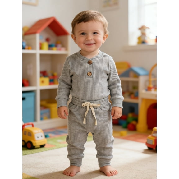 Loicainy Baby Boy Clothes Soft Ribbed 2-Piece Set, Unisex Toddler Girl Long-Sleeve Bodysuit & Pants, 95%Cotton 5%Polyester, Spring/Fall, 6 12 18 24 Months, Multi-Colors