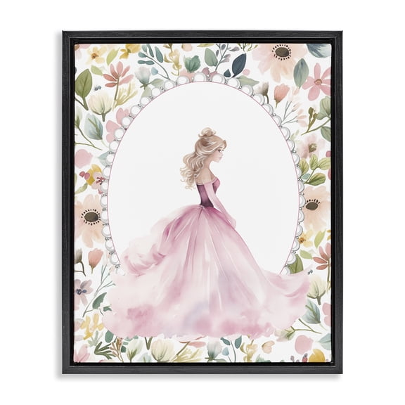 Stupell Industries Eclectic Pink Princess with Pearl Border Black Floating Frame Canvas Art, 17 x 21, by Christine Simpson Art