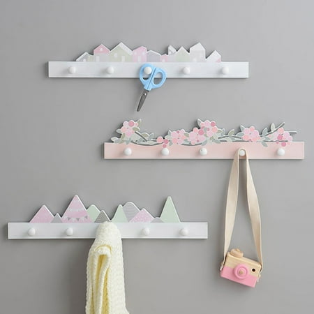 

Nordic Style Cartoon Hallway Living Room Door Simple Key Clothes Hook Hanger Gray Wood