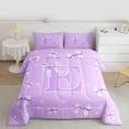 thumbnail image 2 of Castle Fairy Kids Teens Personalized Initial E 3 Pieces Queen Comforter Set,Kawaii Purple Ribbon Bowknot Ultra Soft Bedding Sets,Dreamy Princess Stars Bedding Comforter Set Breathable, 2 of 8
