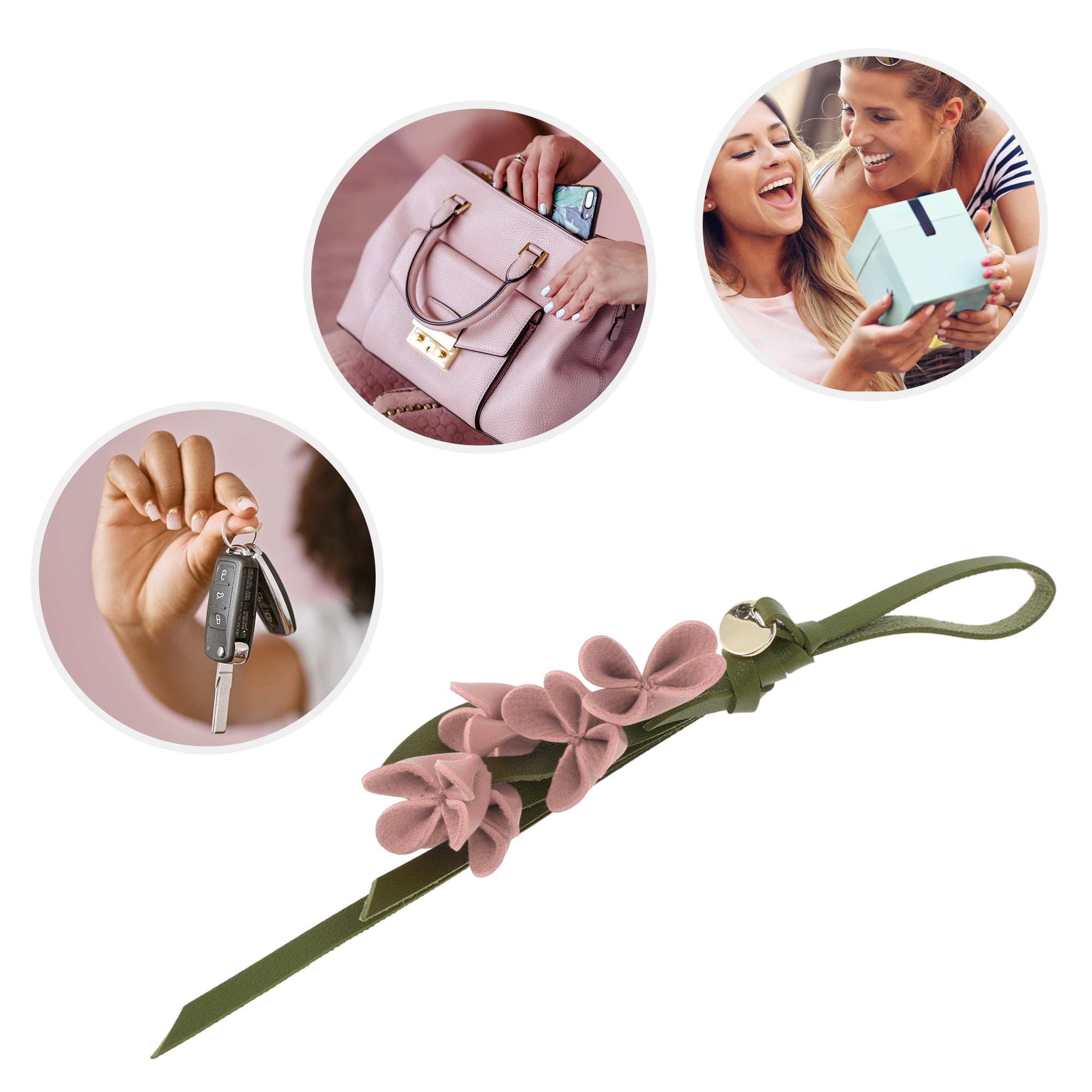Unique Bargains PU Leather Flower Handbag Charm 1 Piece for Bags Light Pink