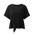 thumbnail image 4 of Ladies Summer Solid Color Versatile Round Neck Back Bow Loose Bat Short Sleeve T Shirt Women Shirts Short Sleeve Womens Loose Tops Casual Running Top Women Womens Athletic Clothes Woman Lose Shirt, 4 of 6